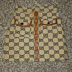 Monogram-print mid-rise cotton-blend mini skirt